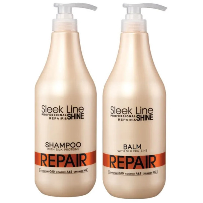 STAPIZ Sleek Line REPAIR Szampon + Balsam odżywczy z proteinami jedwabiu - 2x 1000ml