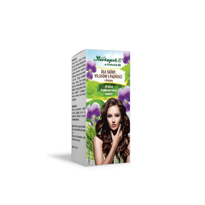 HERBAPOL Biotyna dla skóry, włosów i paznokci, Suplement diety - 30 tabletek