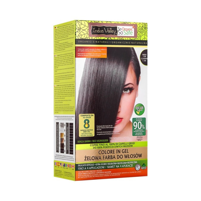 INDUS VALLEY Żelowa naturalna farba do włosów - 1.00 CZARNY
