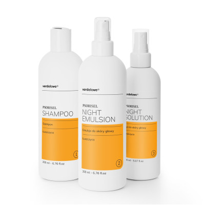 VERDELOVE Psorisel Szampon Emulsja Płyn do skóry głowy z objawami łuszczycy - ZESTAW