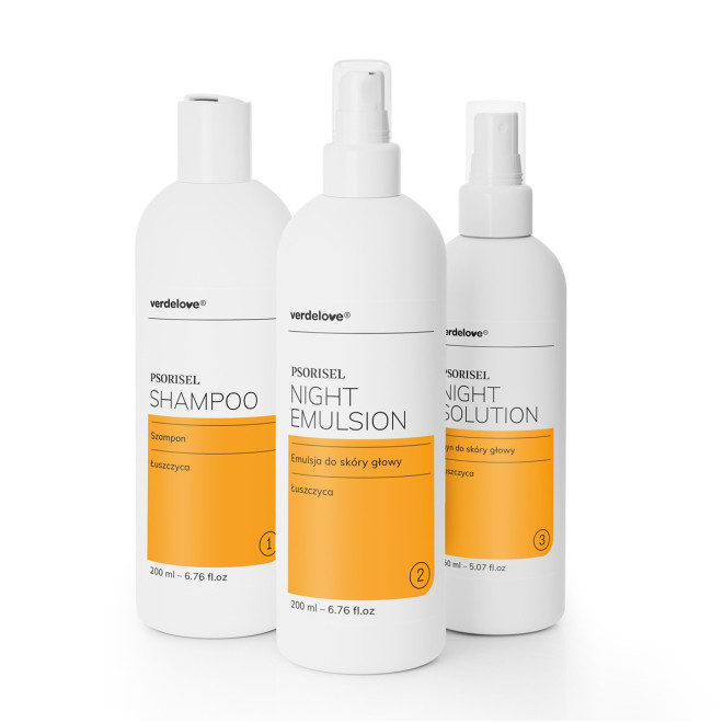 VERDELOVE Psorisel Szampon Emulsja Płyn do skóry głowy z objawami łuszczycy - ZESTAW