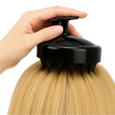 Silikonowy masażer do skóry głowy oraz ciała CZARNY