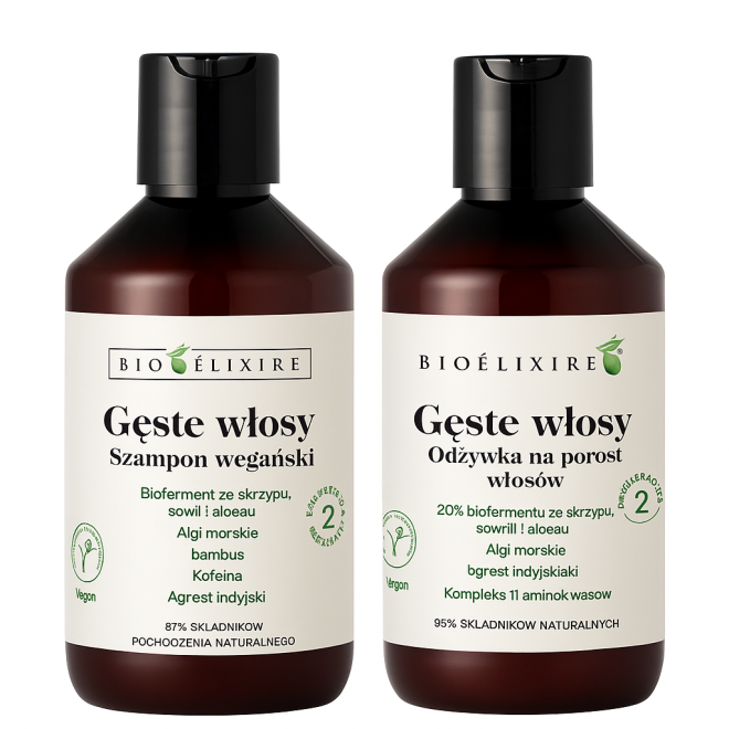 BIOELIXIRE Gęste Włosy Wegański szampon + odżywka na porost włosów - 2x 300ml
