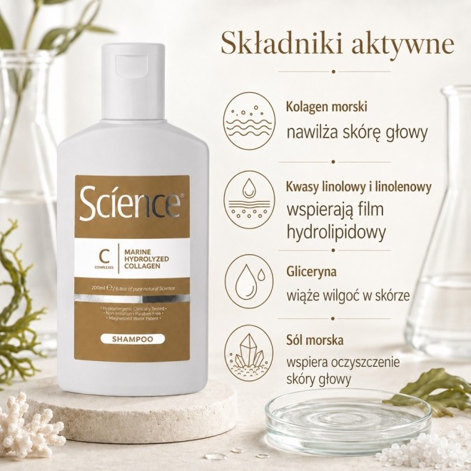 SCIENCE Szampon z kolagenem, do wrażliwej skóry głowy - 200ml