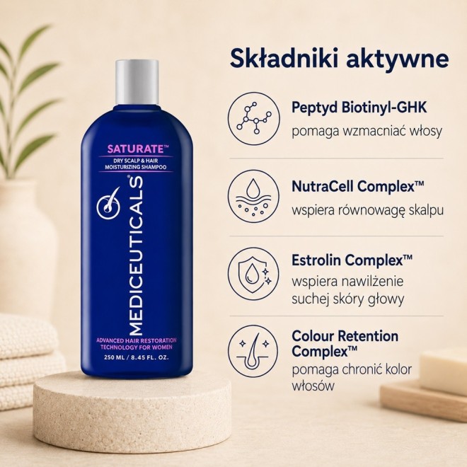 MEDICEUTICALS Saturate Szampon dla kobiet przeciw wypadaniu i przerzedzaniu włosów - 250 ml