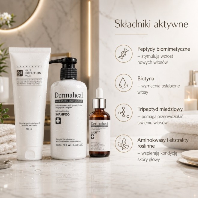 DERMAHEAL Innowacyjny zestaw powstrzymuje wypadanie oraz pobudza włosy do wzrostu
