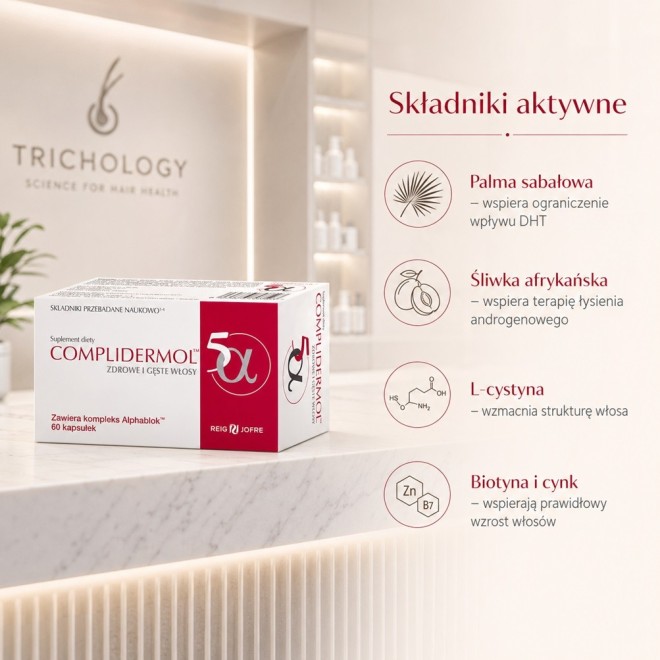 COMPLIDERMOL 5-ALFA Suplementy diety przeciw łysieniu androgenowemu - 60 kapsułek