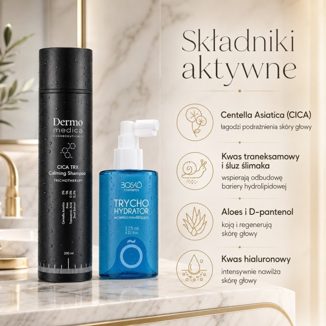 Łagodząco-nawilżający zestaw trychologiczny - DERMOMEDICA + BOSKO