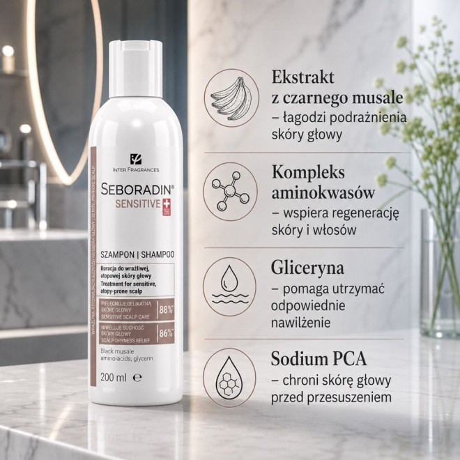 SEBORADIN Sensitive Szampon do wrażliwej, atopowej skóry głowy - 200ml