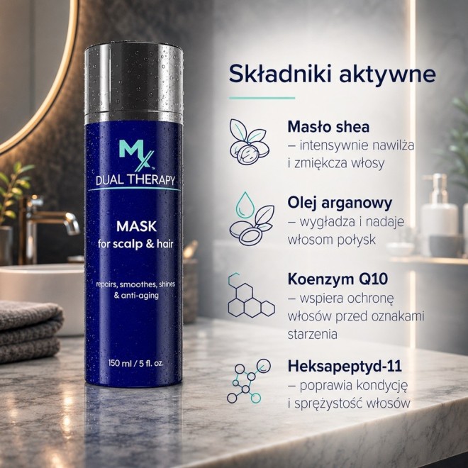 MEDICEUTICALS Dual Therapy Mask Odbudowująca i przeciwstarzeniowa maska do włosów i skóry głowy - 150ml