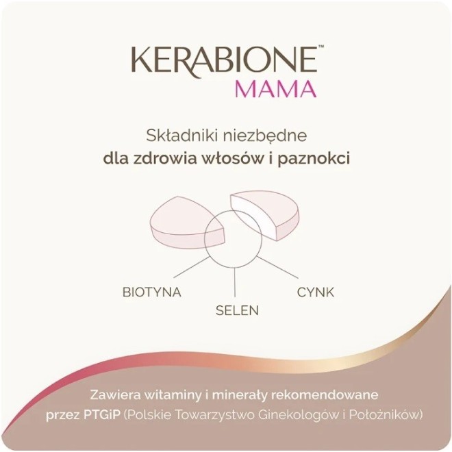 KERABIONE Mama Suplement wzmacniający włosy i paznokcie, dla kobiet w ciąży i karmiących - 60 tabletek