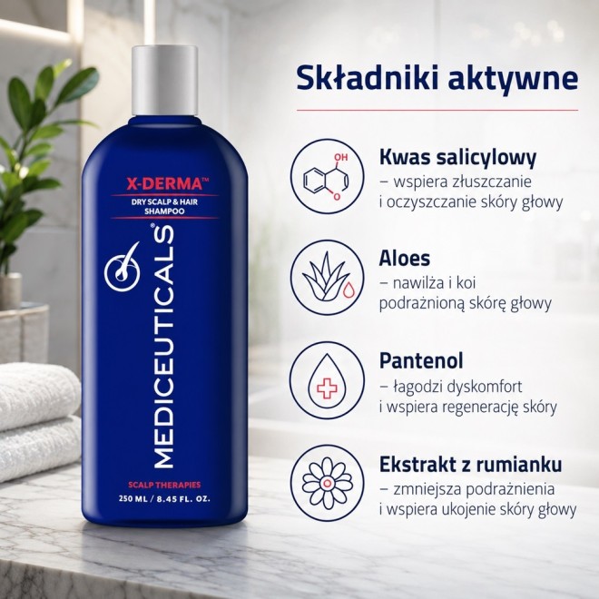 MEDICEUTICALS X-Derma Szampon złuszczający przeciw przesuszeniu i swędzeniu skóry głowy - 250 ml