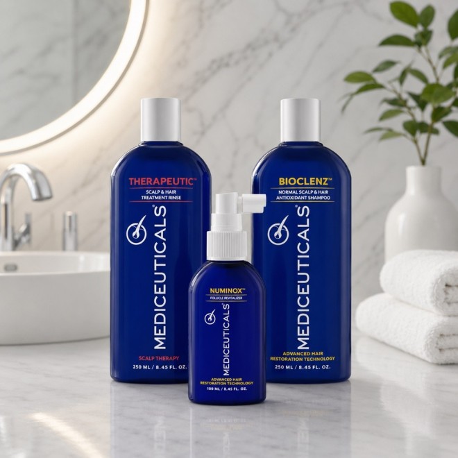 MEDICEUTICALS Zestaw kosmetyków stymulujący porost włosów, cienkie włosy - Bioclenz 250ml, Therapeutic 250ml, Numinox 125ml