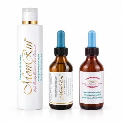 MONRIN Zestaw do przetłuszczających się włosów i skóry głowy (Ekstrakt + Peeling +Szampon)